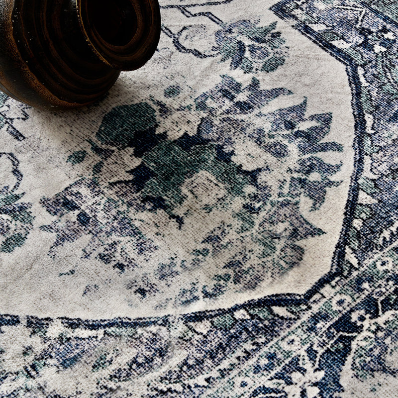 Bungalow Rose Machine Washable Oriental Blue/Green/Gray Area Rug